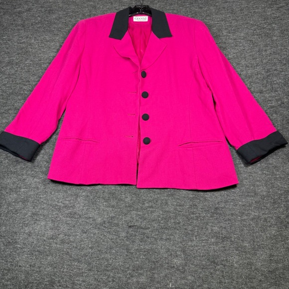 GIANNI SPORT Jackets & Blazers - Vintage GIANNI SPORT Womens Blazer Jacket Hot Pink Black Collar Cuffs Size 14